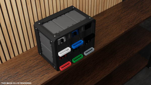 Grimguardian TCG storage unit with 6 drawers inside a rigid outer frame